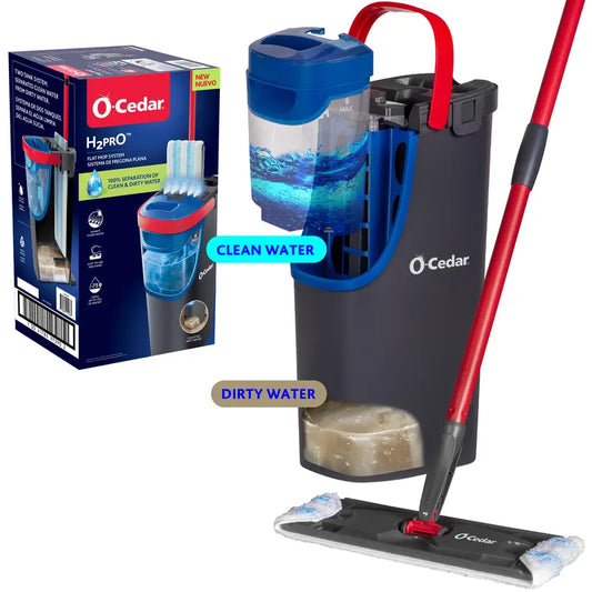 H2prO Flat Mop System, Dual Tank Floor Cleaner with Reusable Microfiber Pads & Easy One-Hand Operation